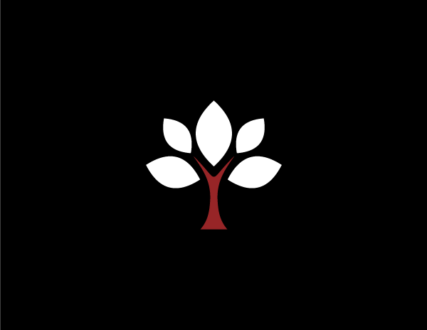 white and red tree symbolizing growth on black background