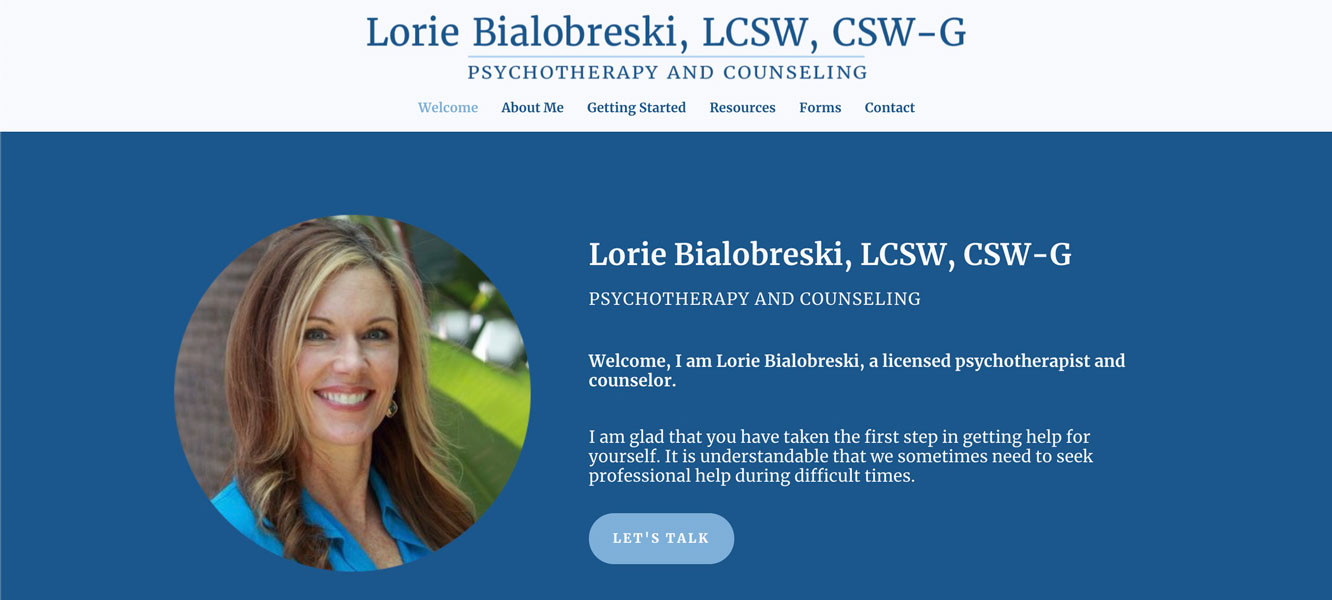 Lorie Bialobreski Therapy Website Homepage